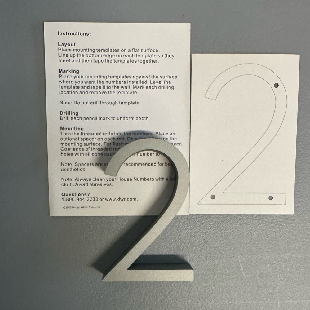 Design Within Reach Cast Aluminum House Number “2” x .75” off the Wall.